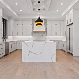 The New Shaker Kitchen is crafted with a maple wood and a white finish. Call 586-247-1140 or visit our showrooms in Shelby Township & West Bloomfield to find out more information. 