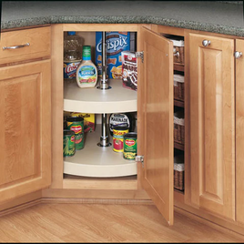 The lazy Susan organizer is a timeless, yet very needed piece. It allows for plenty of storage and easy access as it can be rotated around the metal pole.