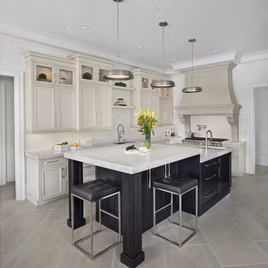 The Madison Kitchen from LaFata Cabinets is crafted with Maple wood along with a Graphite and custom color finish. Cabinets crafted in Michigan since 1958.