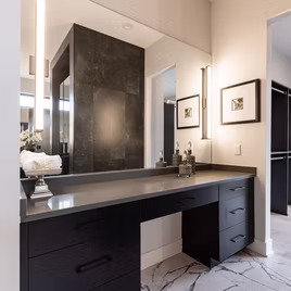 The Midwest bathroom is crafted with Maple wood with a graphite finish.
