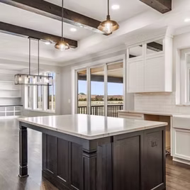 The Brookhaven II is crafted with Maple wood and a white finish perimeter. The island is crafted with maple wood and a kodiak finish. Cabinets crafted in Michigan since 1958.