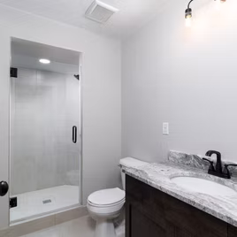 
The New Shaker Bathroom from Lafata Cabinets uses maple wood with a java finish. Cabinets crafted in Michigan since 1958.