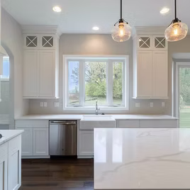 The New Shaker kitchen is crafted with Maple wood with a white finish. Call 586-247-1140 or visit our showrooms in Shelby Township and West Bloomfield to find out more information.