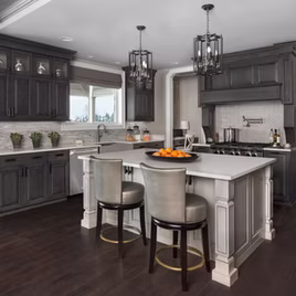 Our Jamestown style kitchen is crafted with Maple wood with a slate and pewter finish. Call 586-247-1140 or visit our showrooms in Shelby Township and West Bloomfield to find out more information.