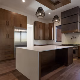The Midwest kitchen is crafted with a white oak wood and a custom finish. Call 586-247-1140 or visit our showrooms in Shelby Township & West Bloomfield to find out more information. 